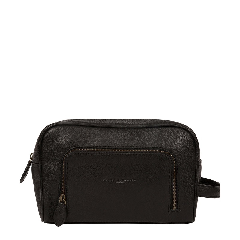 'Stream' Black Leather Washbag