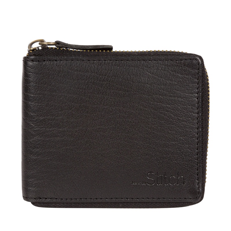 'Wakeman' Black Leather Zip Round Wallet
