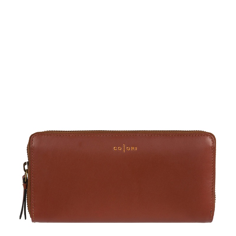'Amalfi' Italian-Inspired Cognac Leather Zip-Round Purse
