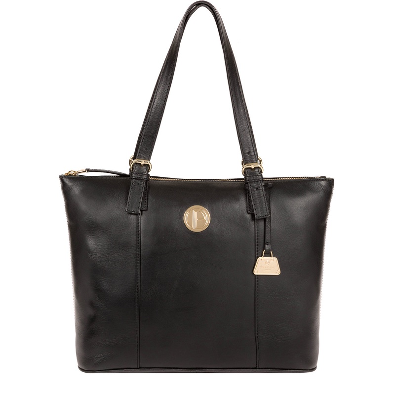 'Aster' Jet Black Leather Tote Bag