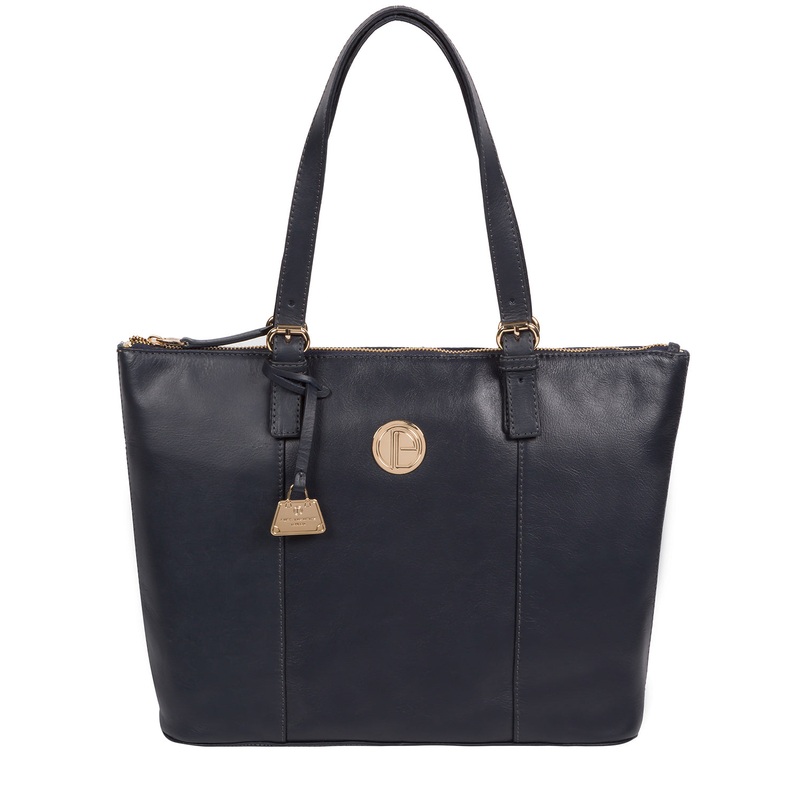 'Aster' Navy Leather Tote Bag