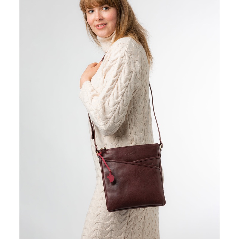 'Avril' Plum Leather Cross Body Bag