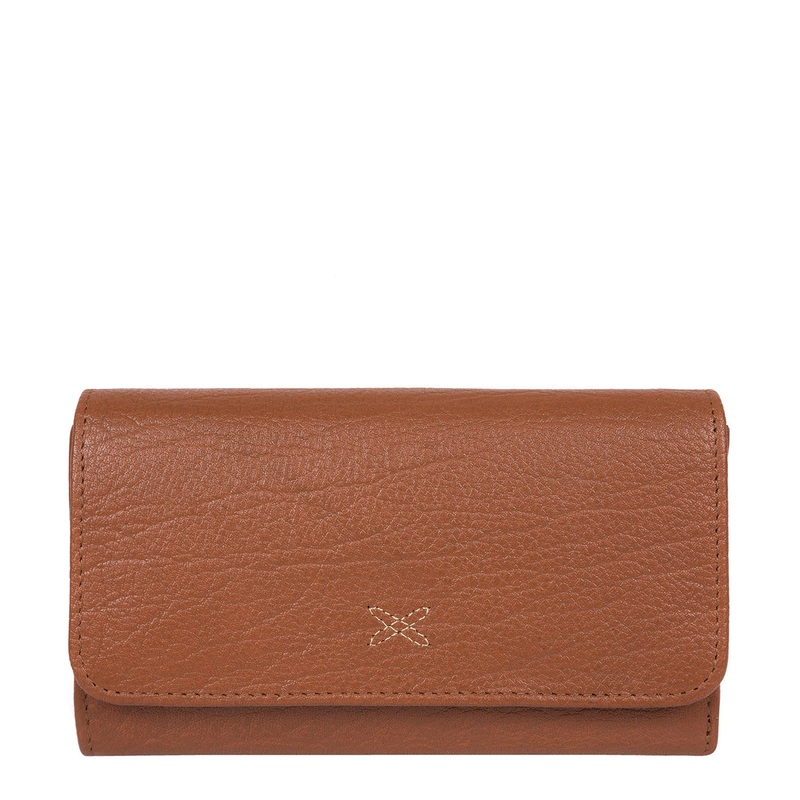 'Dina' Dark Tan Tri-Fold Leather Purse