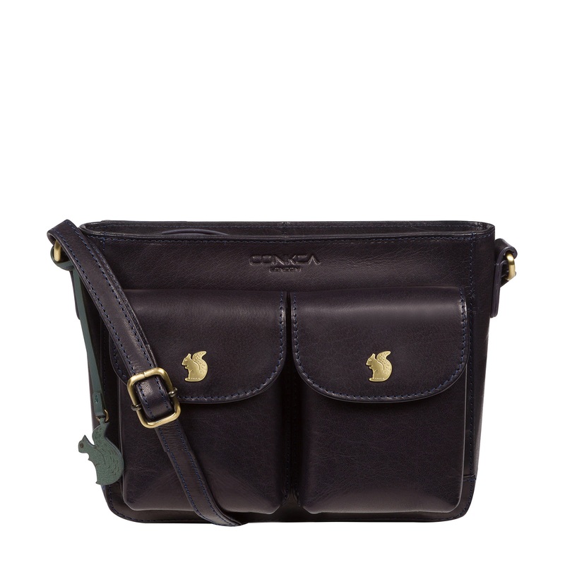 'Eski' Navy Leather Cross Body Bag