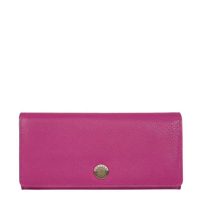 'Fey' Fuchia Handcrafted Leather 16-Card RFID Purse
