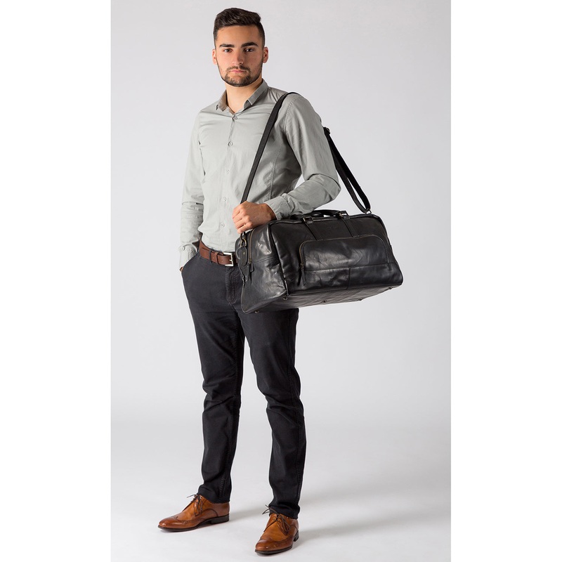 'Giambino' Italian-Inspired Black Leather Holdall