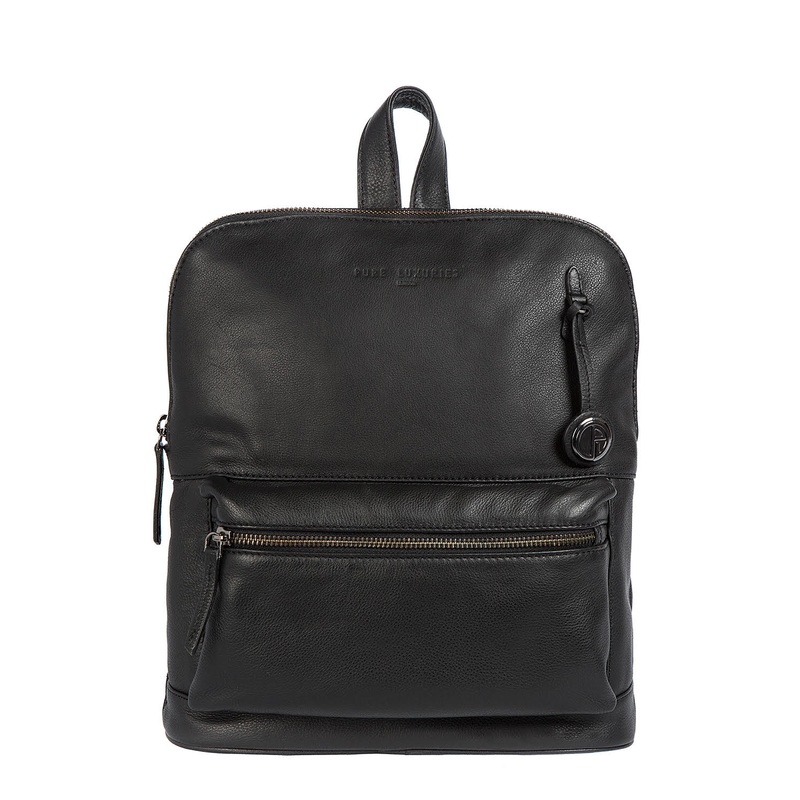 'Ingleby' Black Leather & Platinum-Coloured Detail Backpack