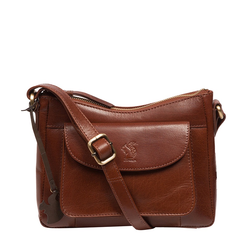 'Lottie' Conker Brown Leather Cross Body Bag