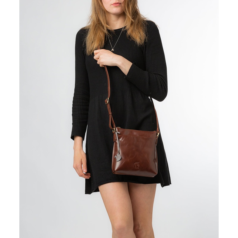 'Nikita' Conker Brown Leather Cross Body Bag