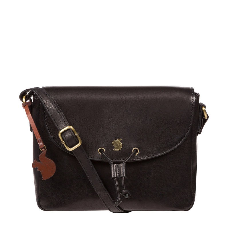 'Ula' Black Leather Cross Body Bag