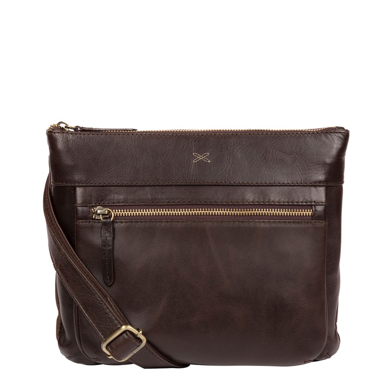 'Victoria' Dark Chocolate Leather Cross Body Bag
