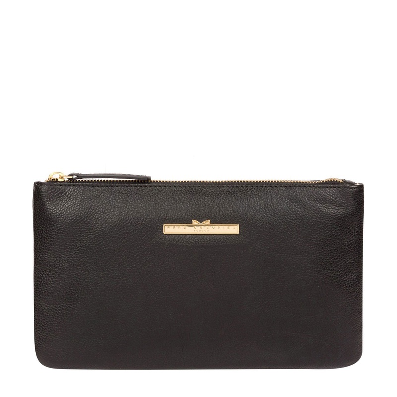 'Arlesey' Black Leather Clutch Bag