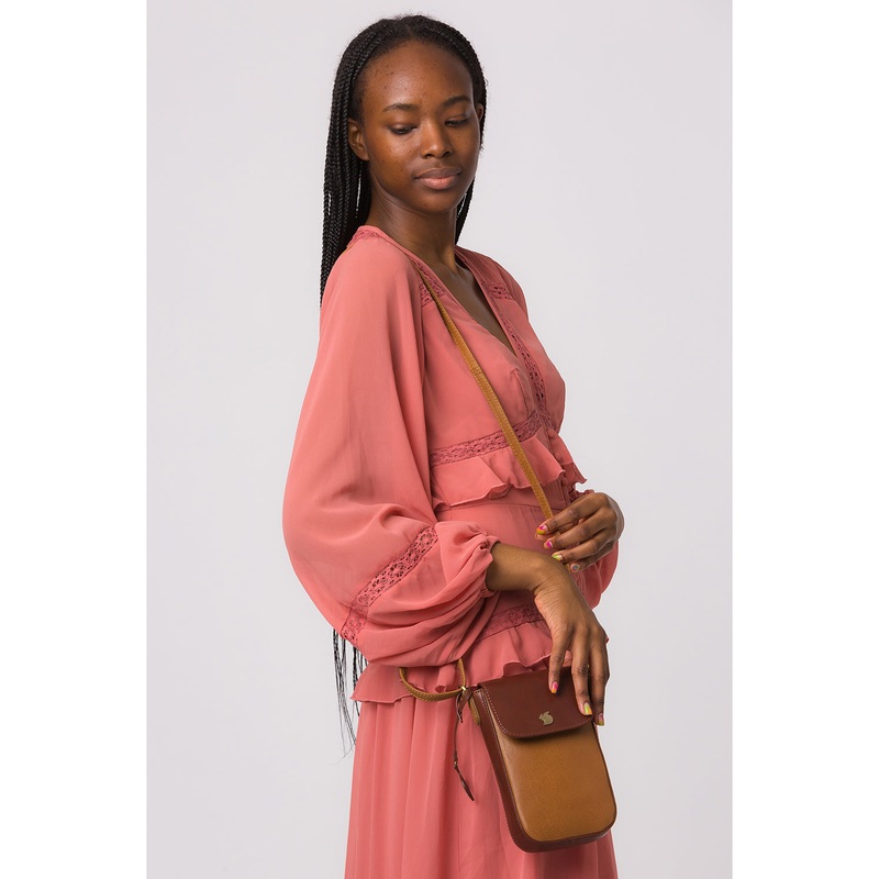 'Buzz' Dark Tan & Conker Brown Leather Cross Body Phone Bag
