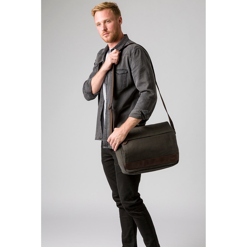 'Deptford' Grey Canvas & Leather Messenger Bag
