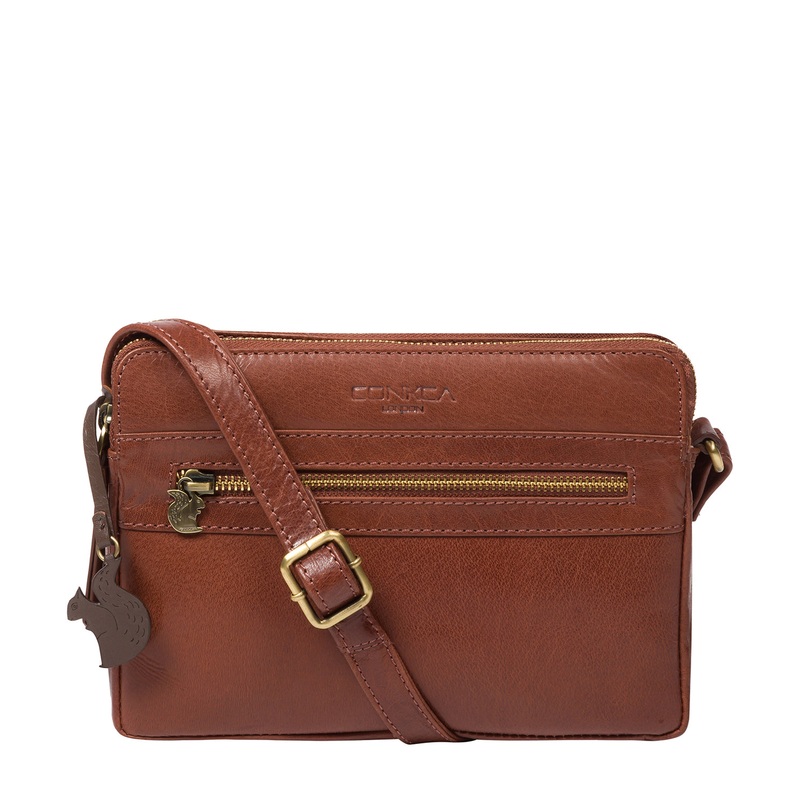 'Drew' Conker Brown Leather Cross Body Bag