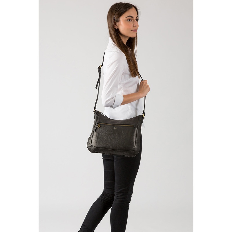 'Kay' Black Leather Cross Body Bag