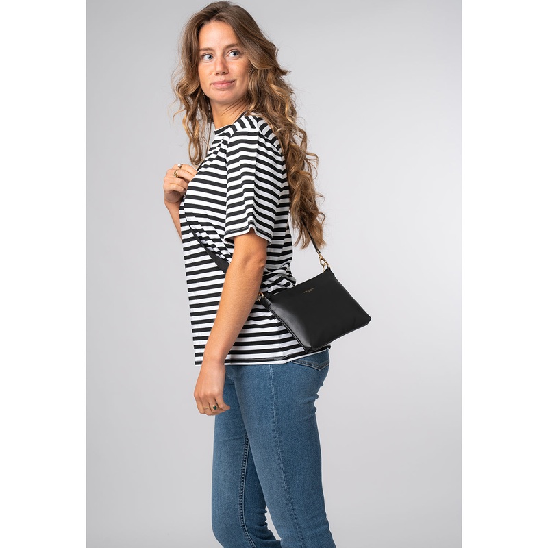 'Maria' Black Leather Cross Body Bag