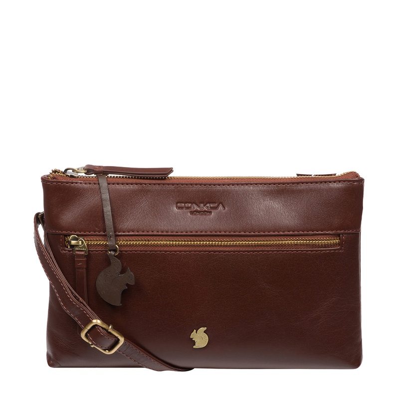 'Minnow' Conker Brown Leather Cross Body Clutch Bag