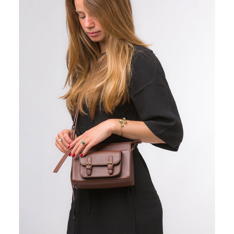 'Monica' Dark Tan Nappa Leather Cross Body Bag