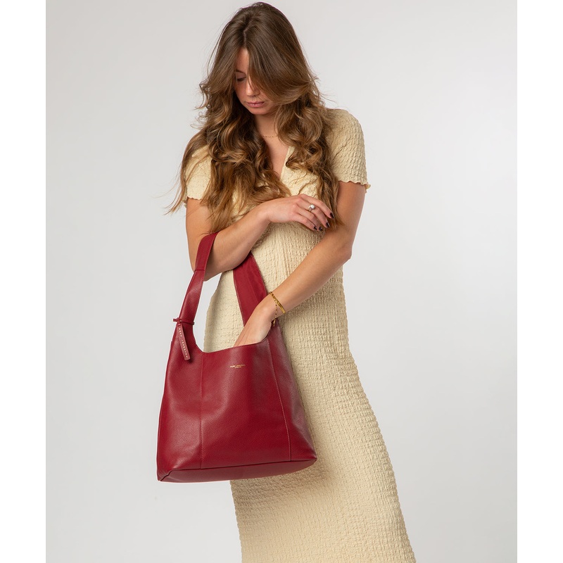 'Nina' Darkest Red Leather Shoulder Bag