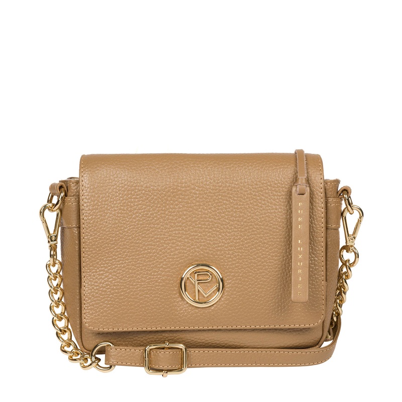 'Paulette' Metallic Champagne Leather Cross Body Clutch Bag