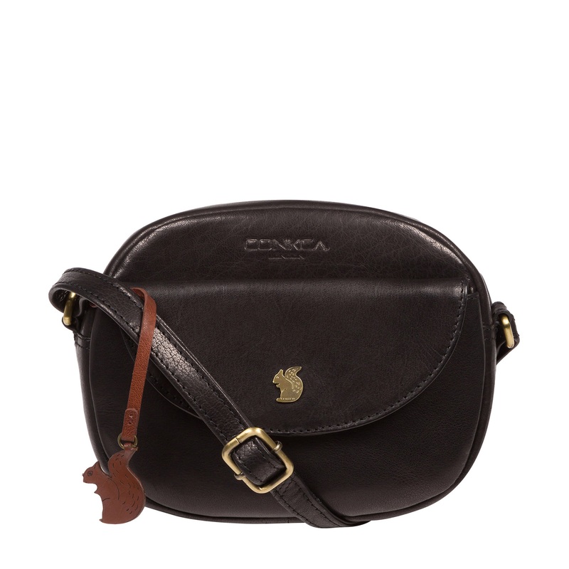 'Una' Black Leather Cross Body Bag