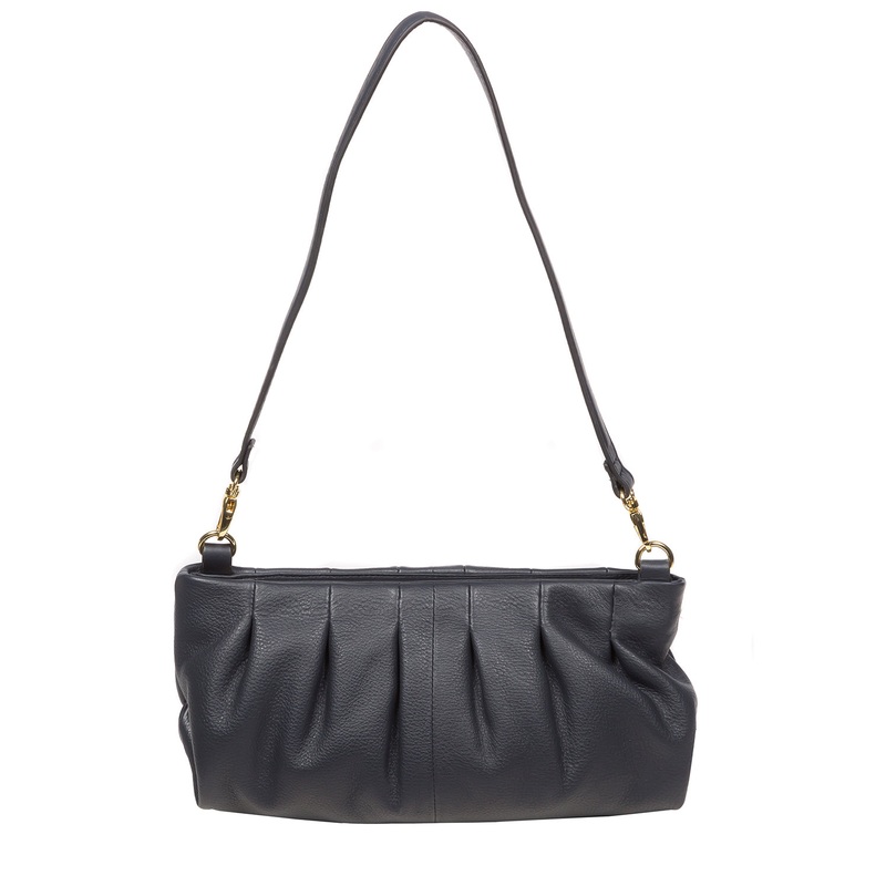 'Victoria' Navy Nappa Leather Grab Clutch Bag