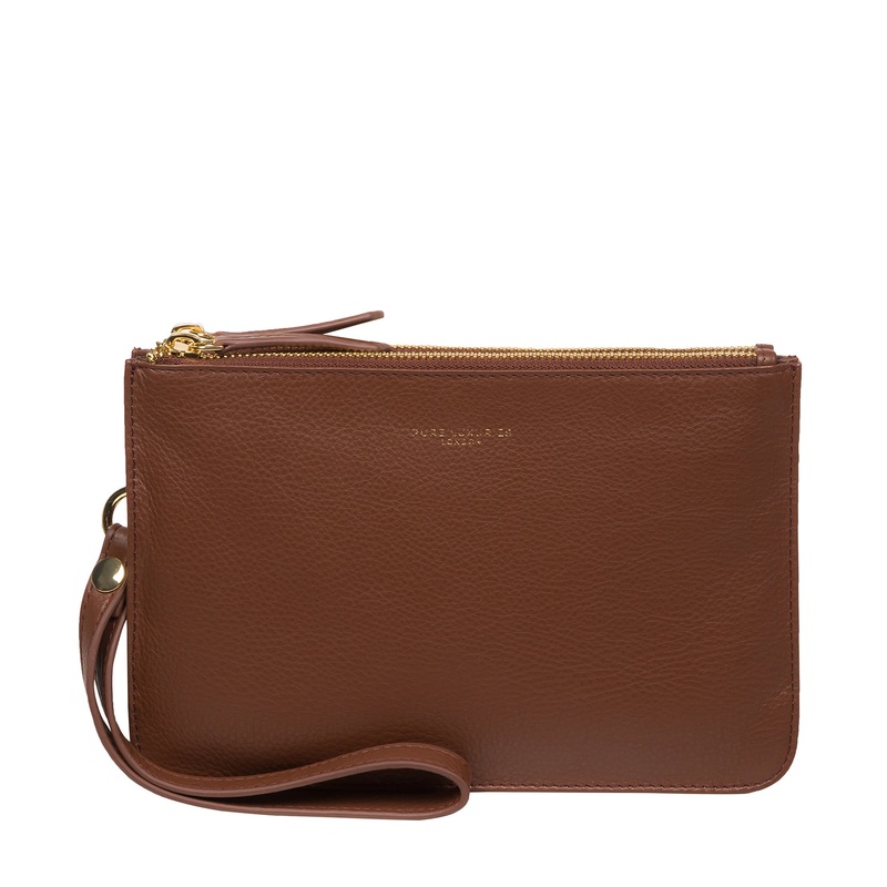 'Addison' Dark Tan Nappa Leather Clutch Bag