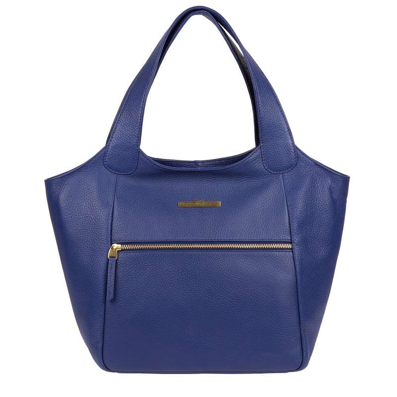 'Alina' Navy Leather Tote Bag
