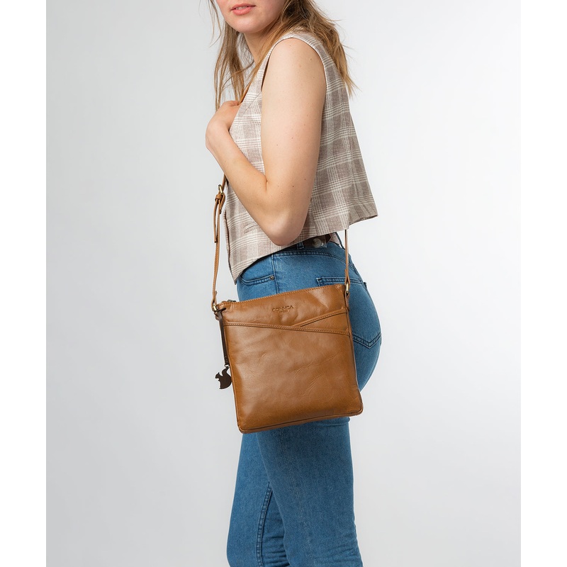 'Avril' Dark Tan Leather Cross Body Bag