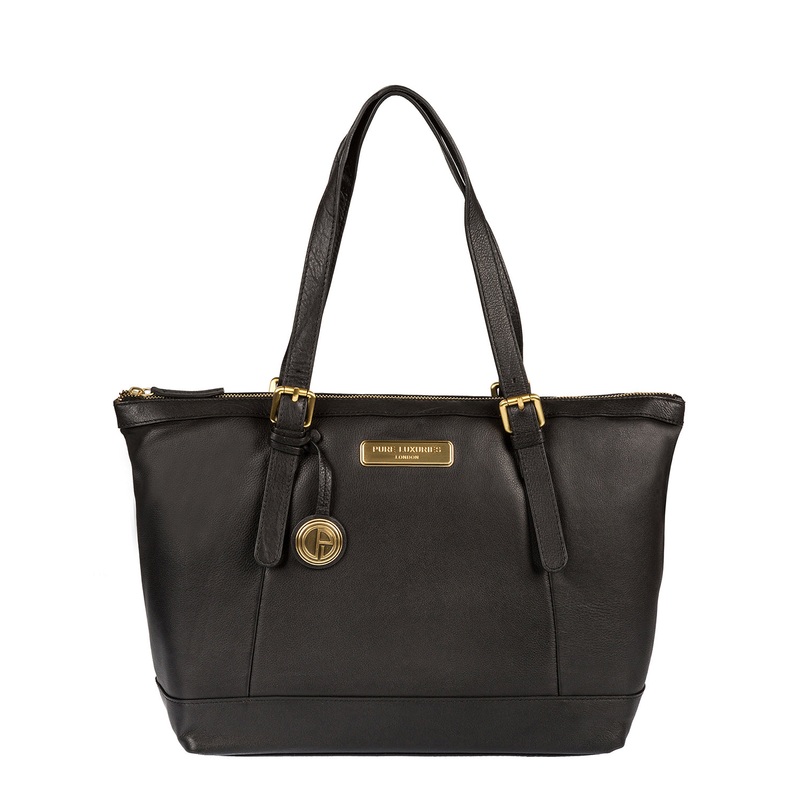'Blossom' Black Leather Tote Bag
