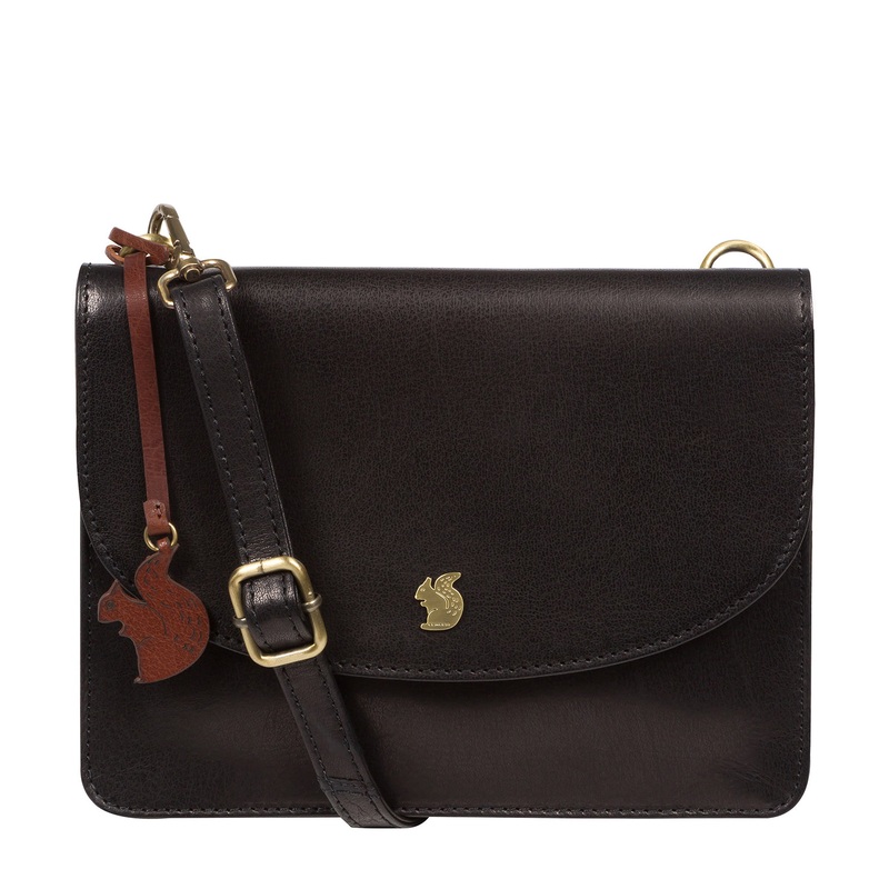 'Cara' Black Leather Cross Body Clutch Bag