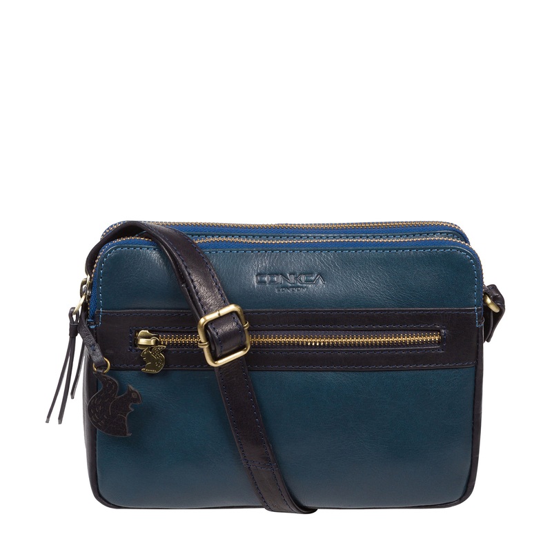 'Drew' Snorkel Blue & Navy Leather Cross Body Bag