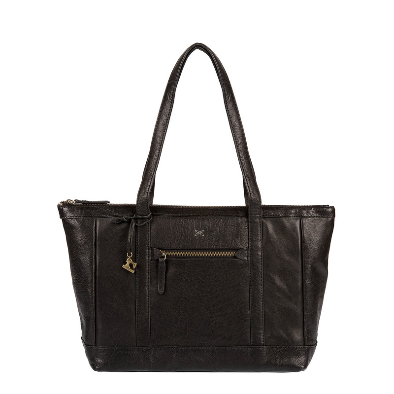 'Ellis' Black Leather Tote Bag