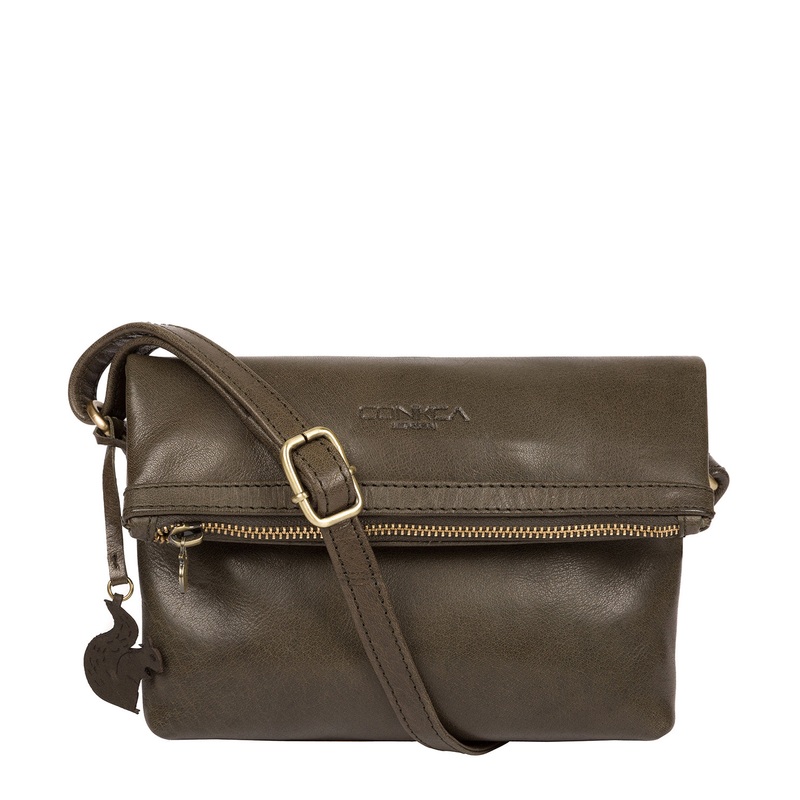 'Emin' Olive Leather Cross Body Bag
