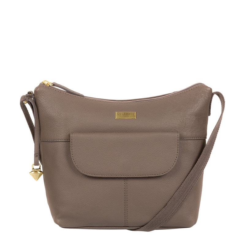 'Emma' Grey Leather Shoulder Bag