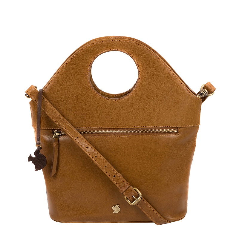 'Halo' Dark Tan Leather Cross Body Bag