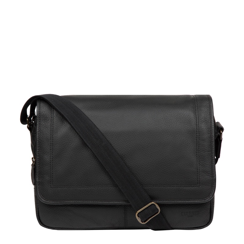 'Impact' Black Leather Messenger Bag