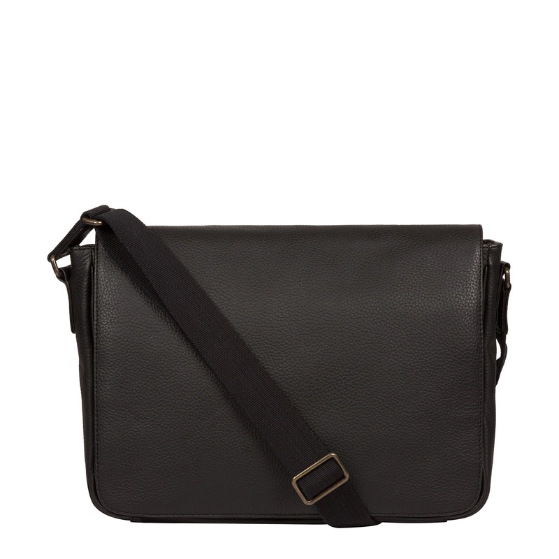 'Keats' Black Leather Messenger Bag