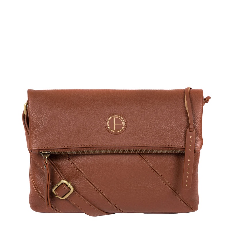 'Korin' Dark Tan Leather Cross Body Bag