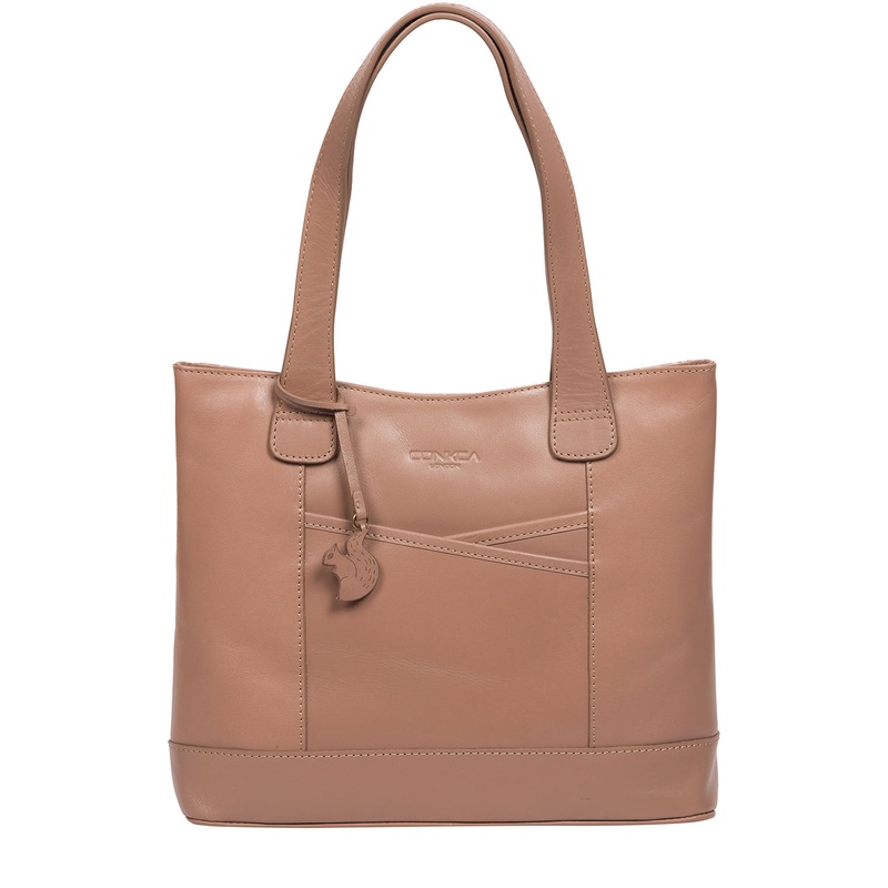 'Little Patience' Natural Taupe Leather Tote Bag