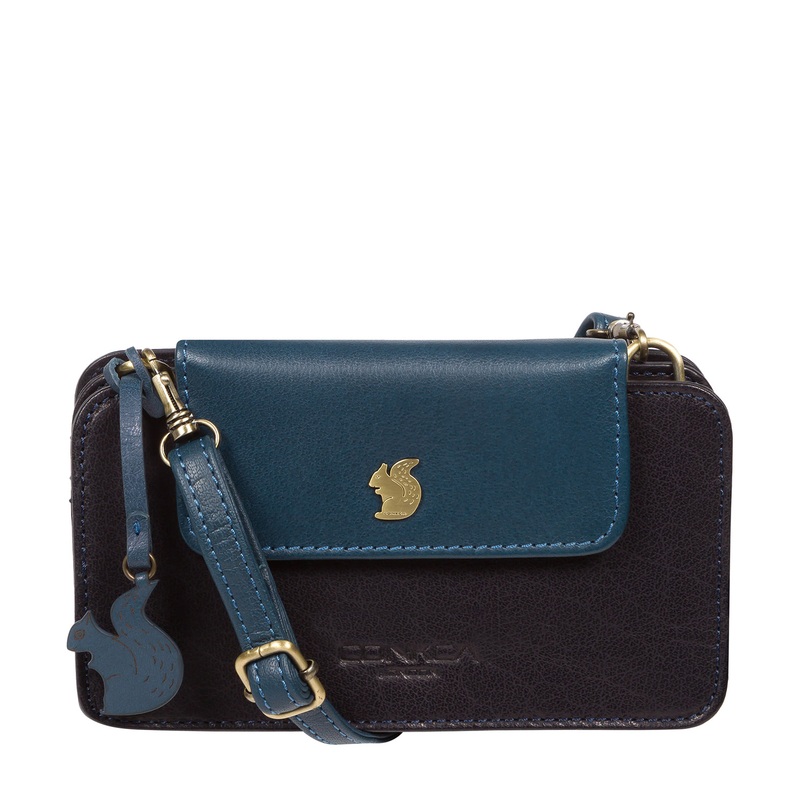'Little Wonder' Navy & Snorkel Blue Leather Cross Body Clutch Bag