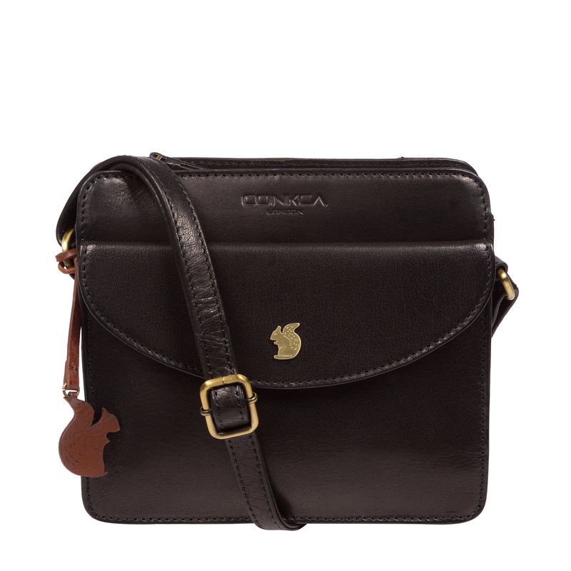 'Magda' Black Leather Cross Body Bag