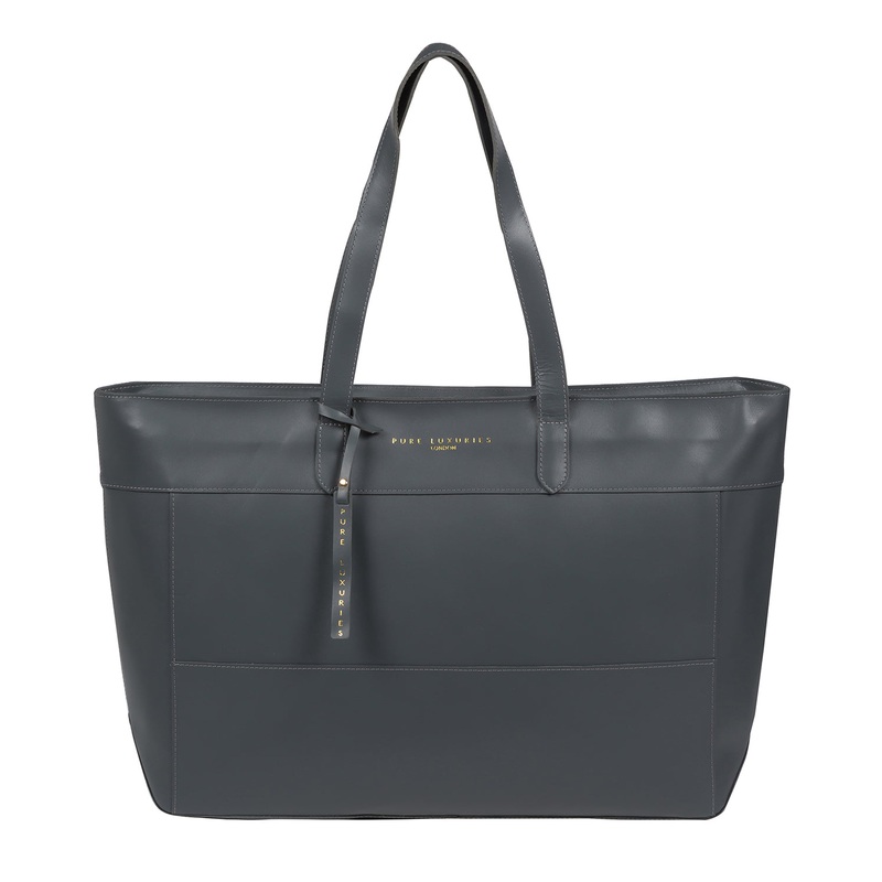 'Milton' Smoky Blue Vegetable-Tanned Leather Extra-Large Tote Bag