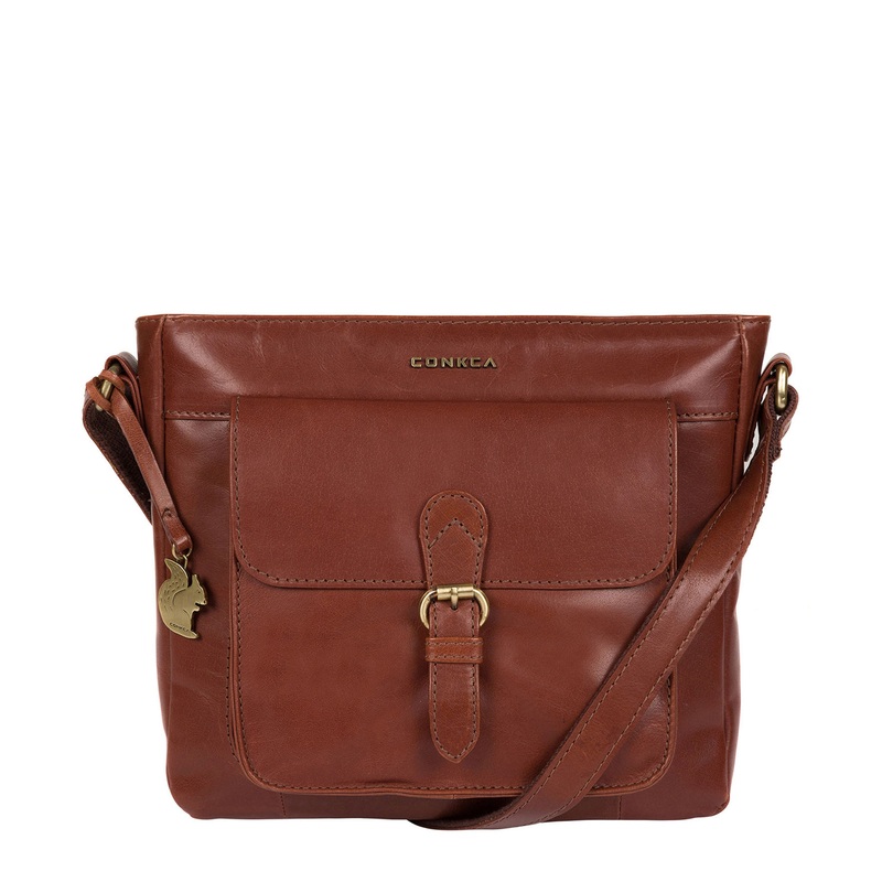 'Olina' Cognac Leather Cross Body Bag
