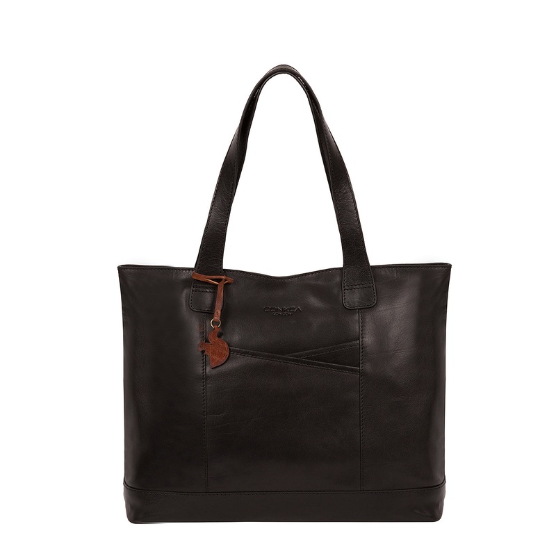 'Patience' Black Leather Tote Bag