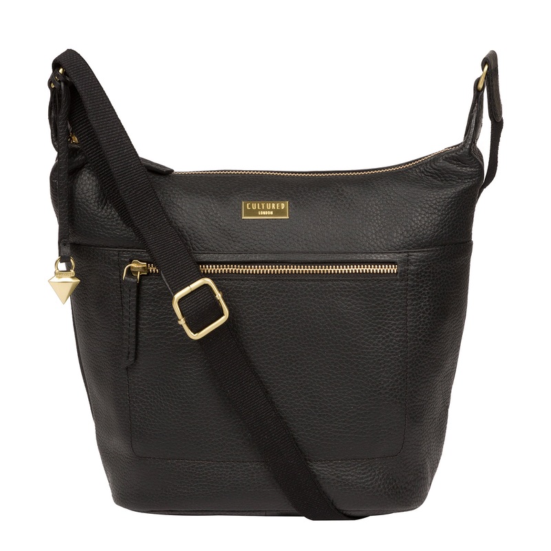 'Paula' Black Leather Cross Body Bag