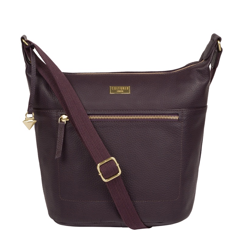'Paula' Fig Leather Cross Body Bag