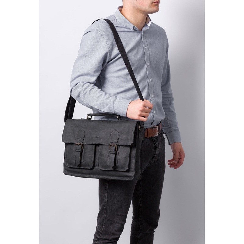 'Pinter' Vintage Black Leather Work Bag
