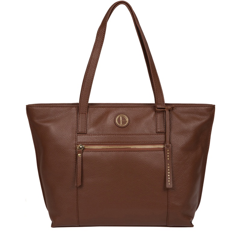 'Skye' Dark Tan Leather Tote Bag